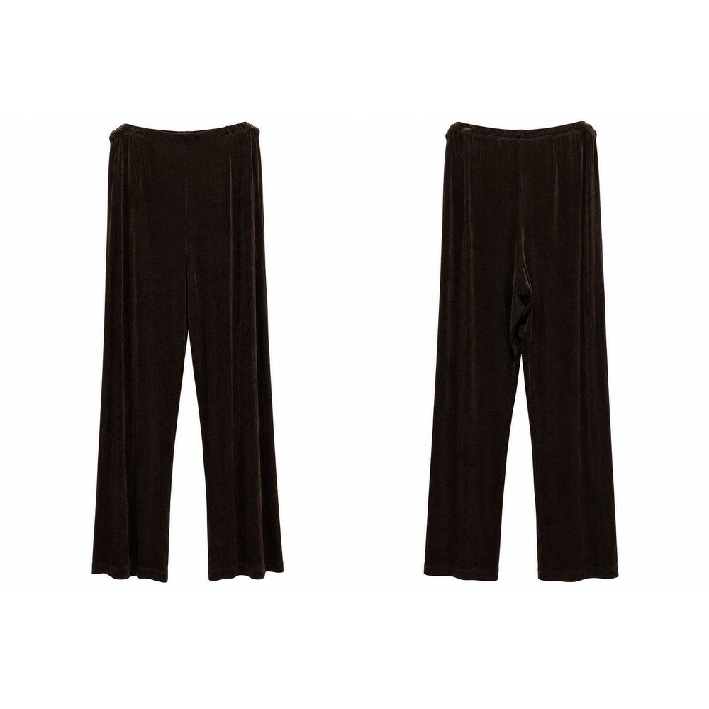 Chicos Travelers Sz 3 US Sz 16 Brown Liquid Slinky Pull On  Pants Elastic Waist